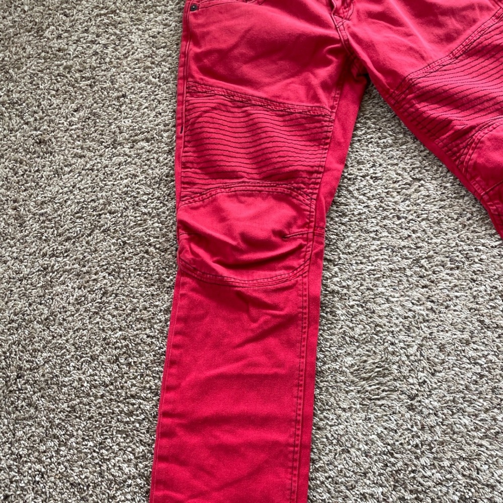 True Religion Y2K Moto Jeans Mens Size 32 Red Bikercore McBling Streetwear - Picture 5 of 13